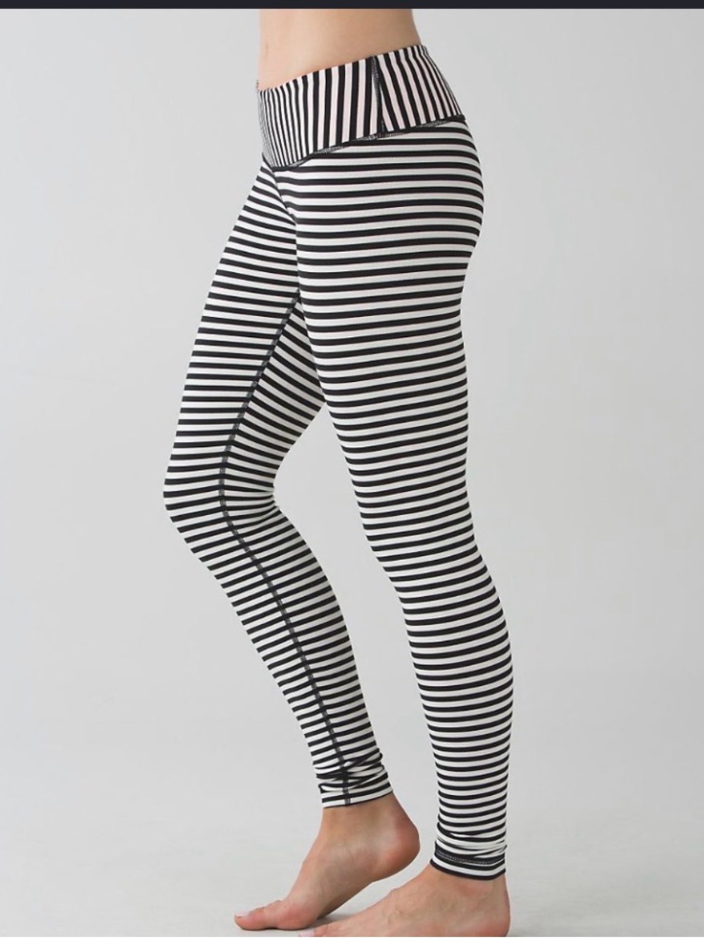 Lululemon Athletica Wunder Under Black & White Striped Leggings
